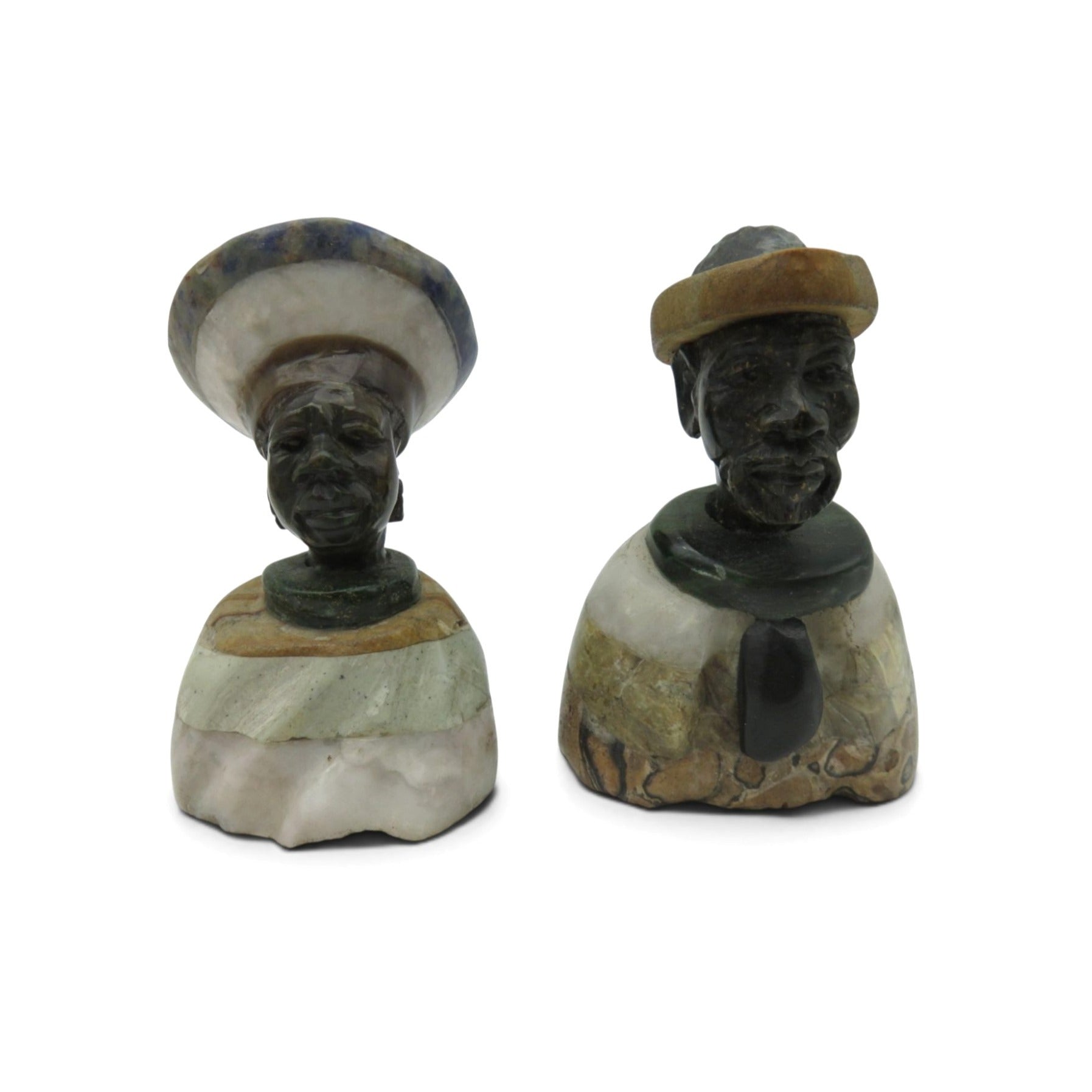 Small Stone Bust Set Colourful Hand Carved in South Africa 3.5" and 3.1"