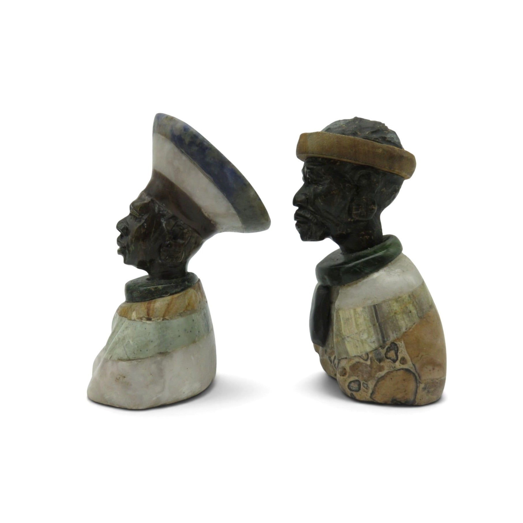 Small Stone Bust Set Colourful Hand Carved in South Africa 3.5" and 3.1"