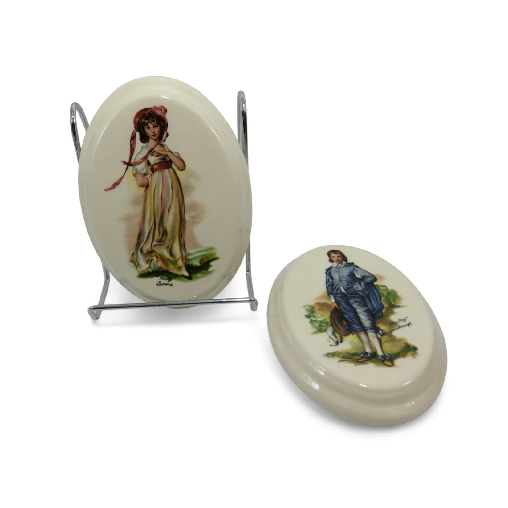 Vintage Pinky Blue Boy Ceramic Wall Pair Victorian Hanging Decor 7.3"