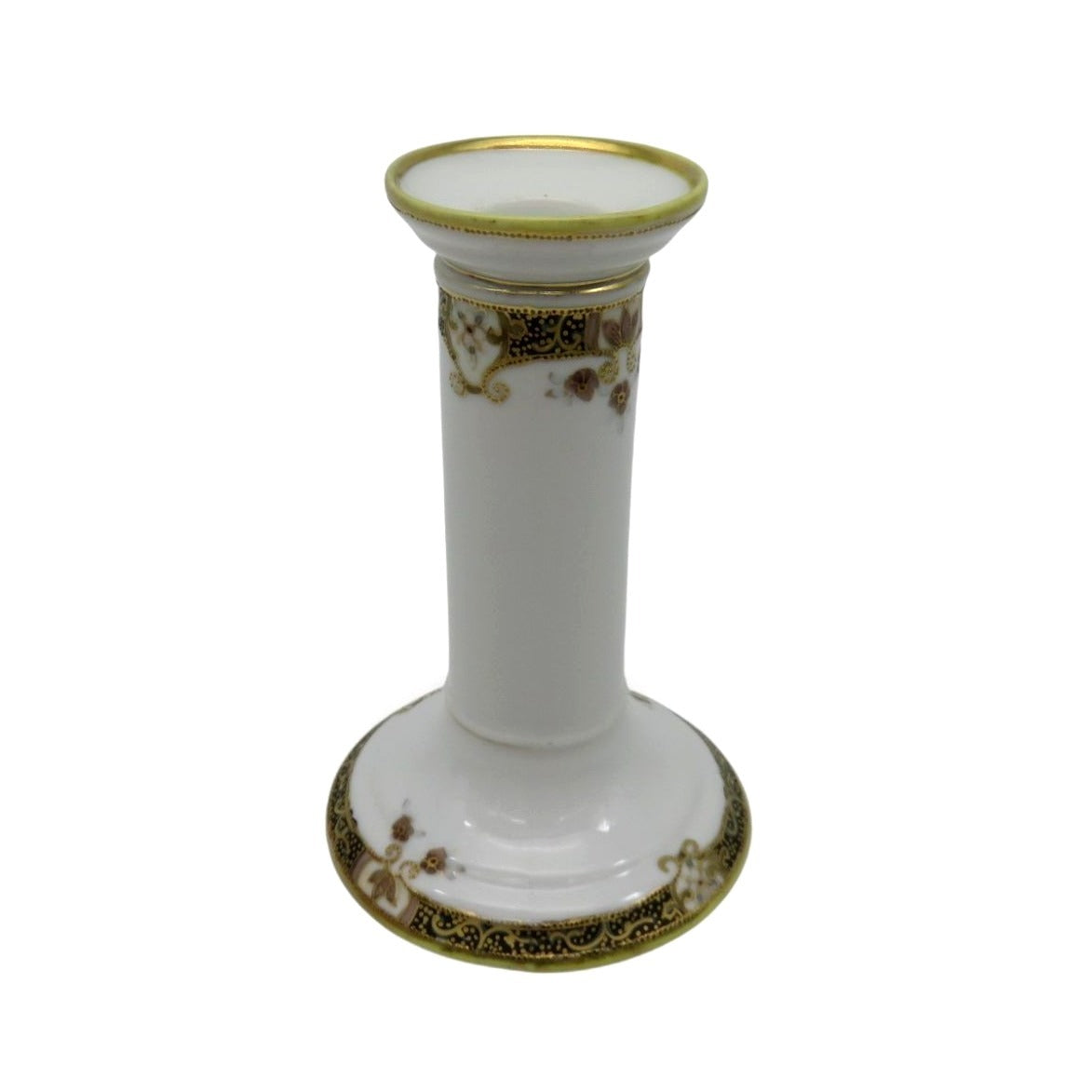 Nippon Porcelain Candle Holder Hand Painted Floral Design 5.9"