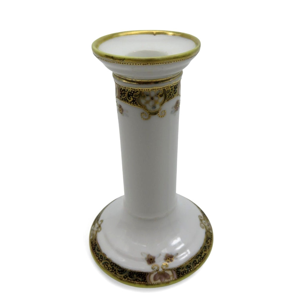 Nippon Porcelain Candle Holder Hand Painted Floral Design 5.9"