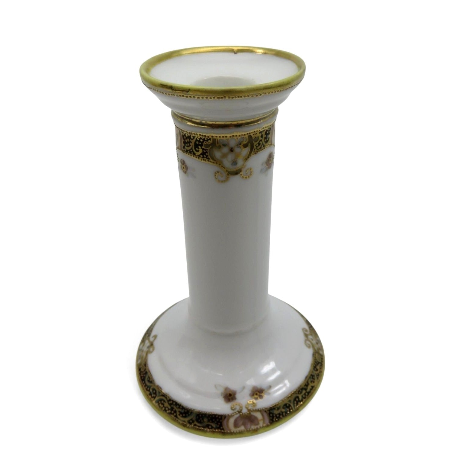 Nippon Porcelain Candle Holder Hand Painted Floral Design 5.9"