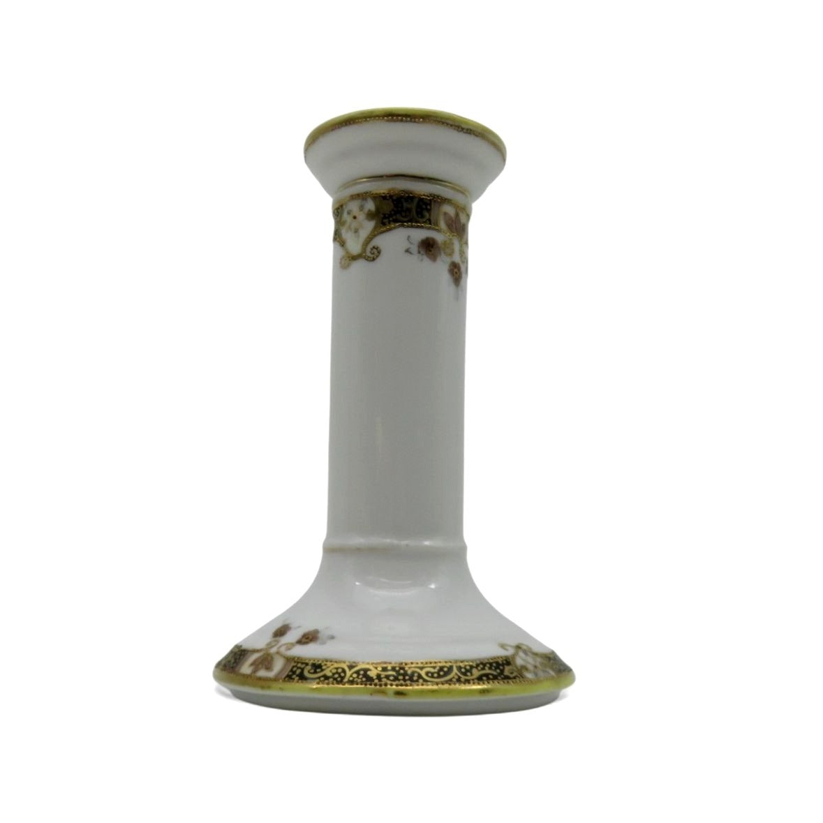 Nippon Porcelain Candle Holder Hand Painted Floral Design 5.9"