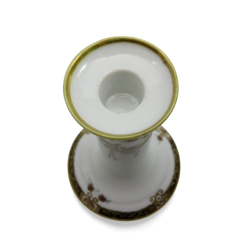 Nippon Porcelain Candle Holder Hand Painted Floral Design 5.9"