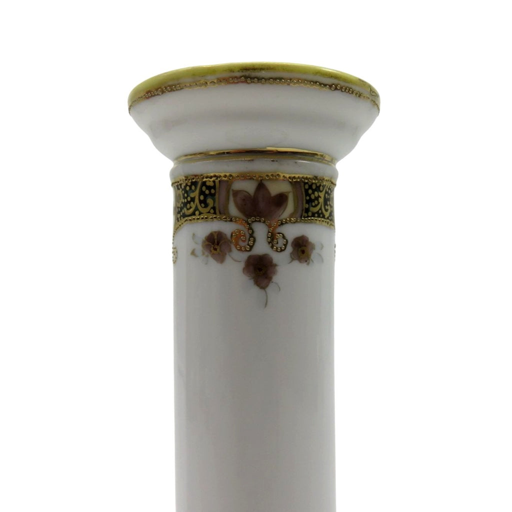 Nippon Porcelain Candle Holder Hand Painted Floral Design 5.9"
