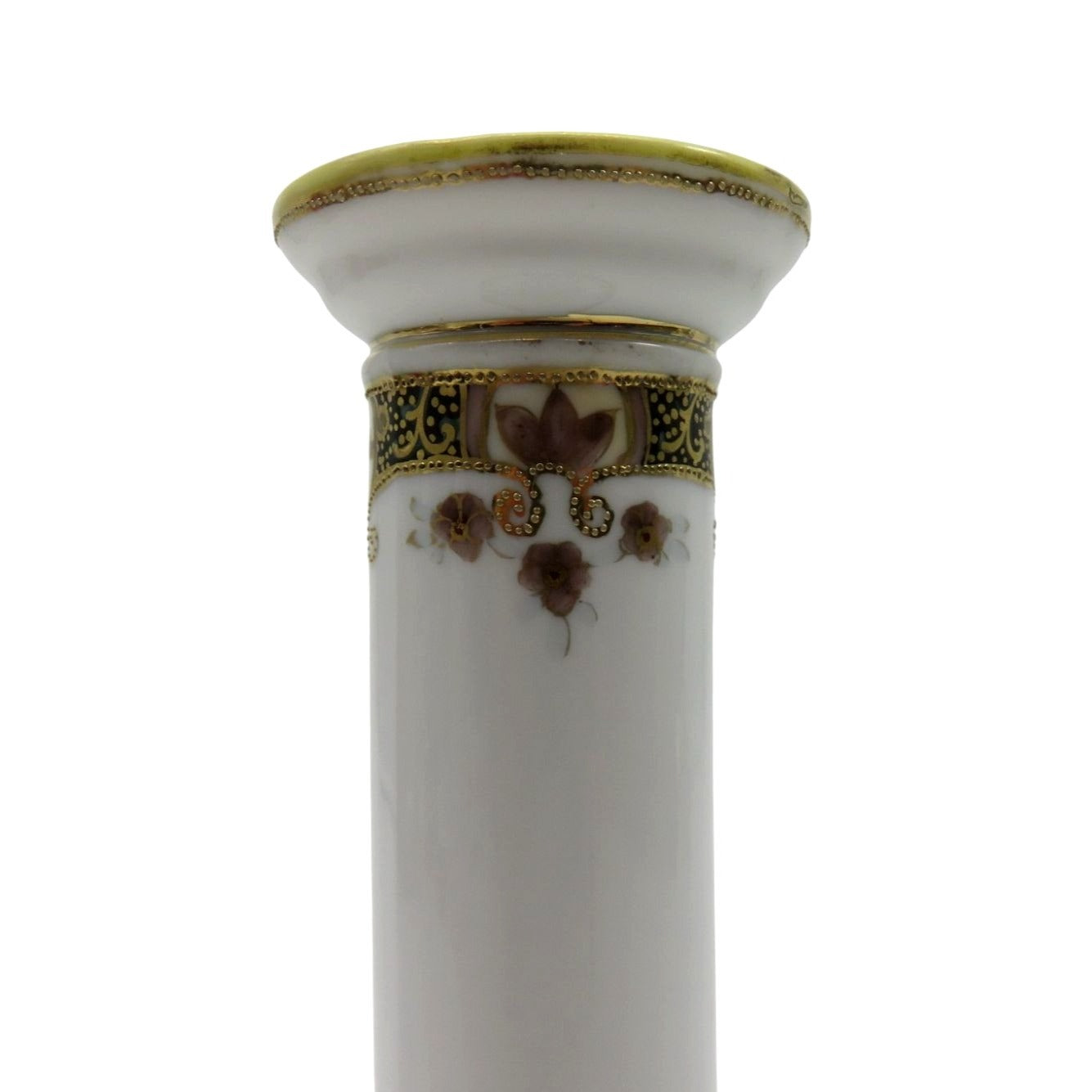 Nippon Porcelain Candle Holder Hand Painted Floral Design 5.9"