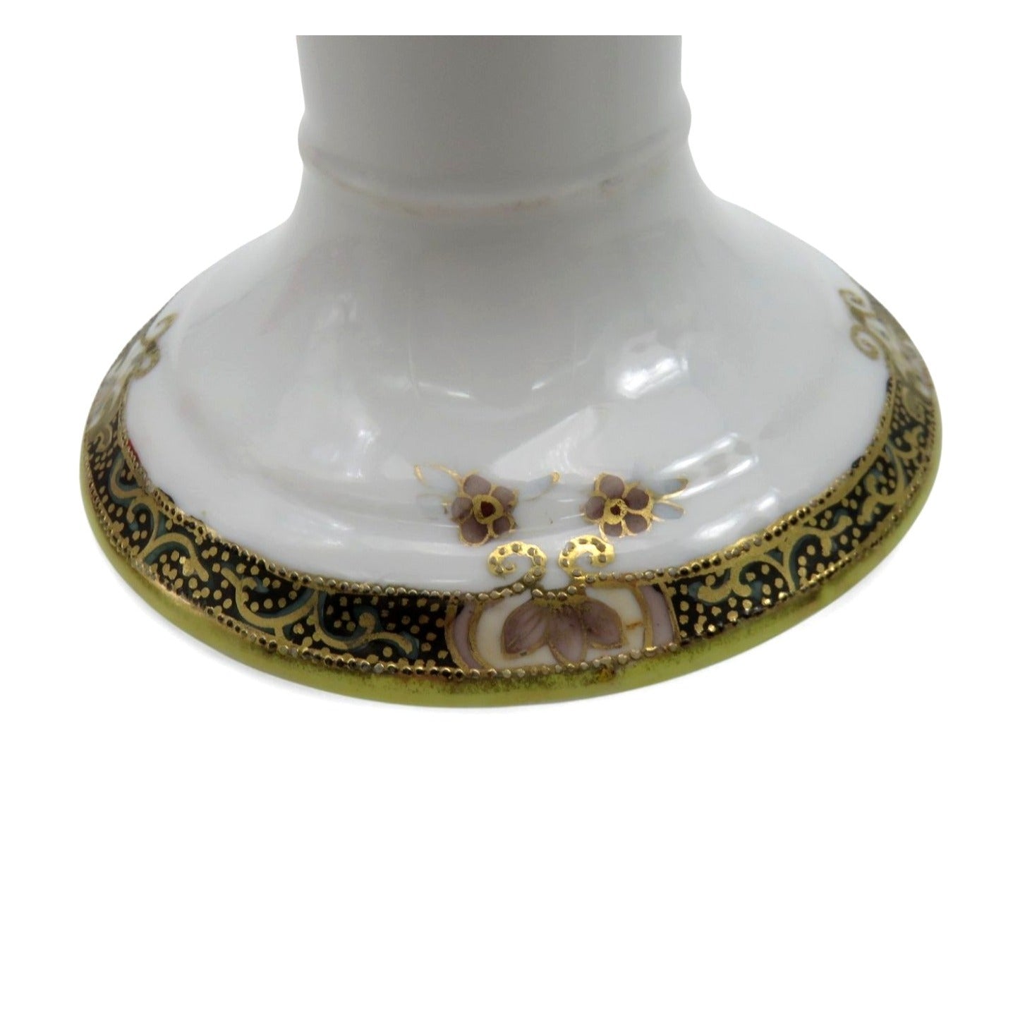 Nippon Porcelain Candle Holder Hand Painted Floral Design 5.9"