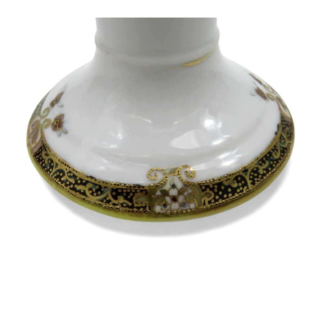 Nippon Porcelain Candle Holder Hand Painted Floral Design 5.9"
