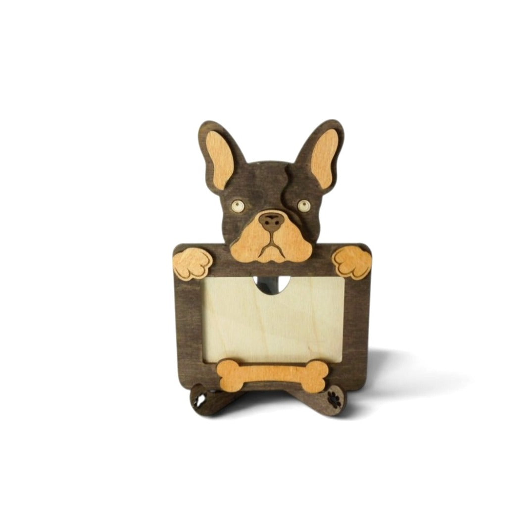 Personalized French Bulldog Wood Photo Frame With Acrylic Cover & Stand for 2 x 3" Photo