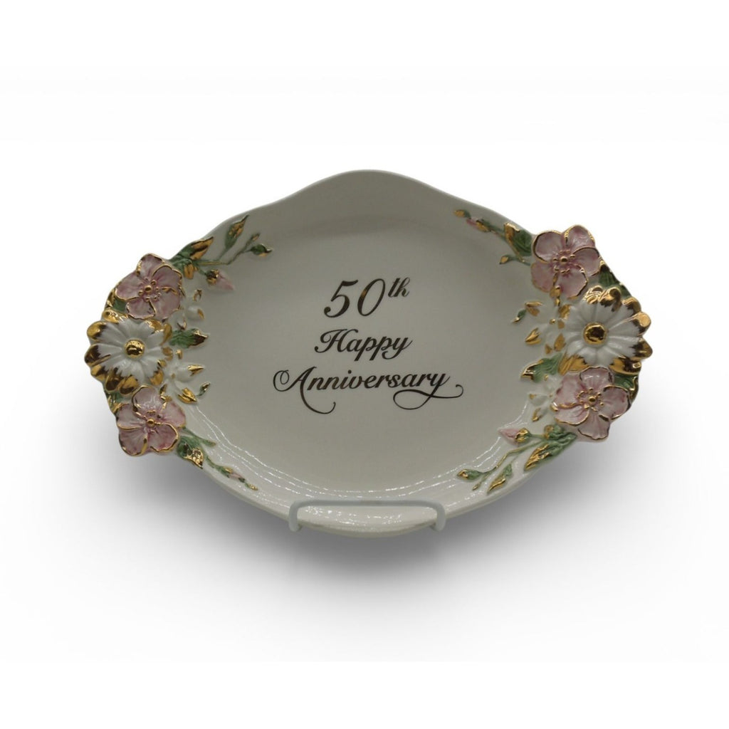 Vintage 50th Anniversary Capodimonte Style Italy Platter Tray Floral 13.5"