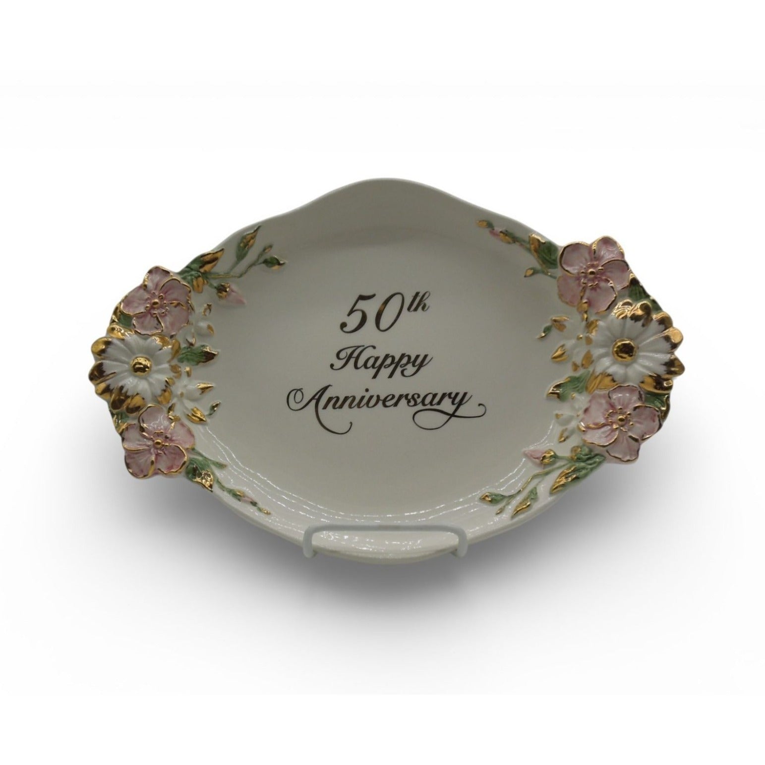 Vintage 50th Anniversary Capodimonte Style Italy Platter Tray Floral 13.5"
