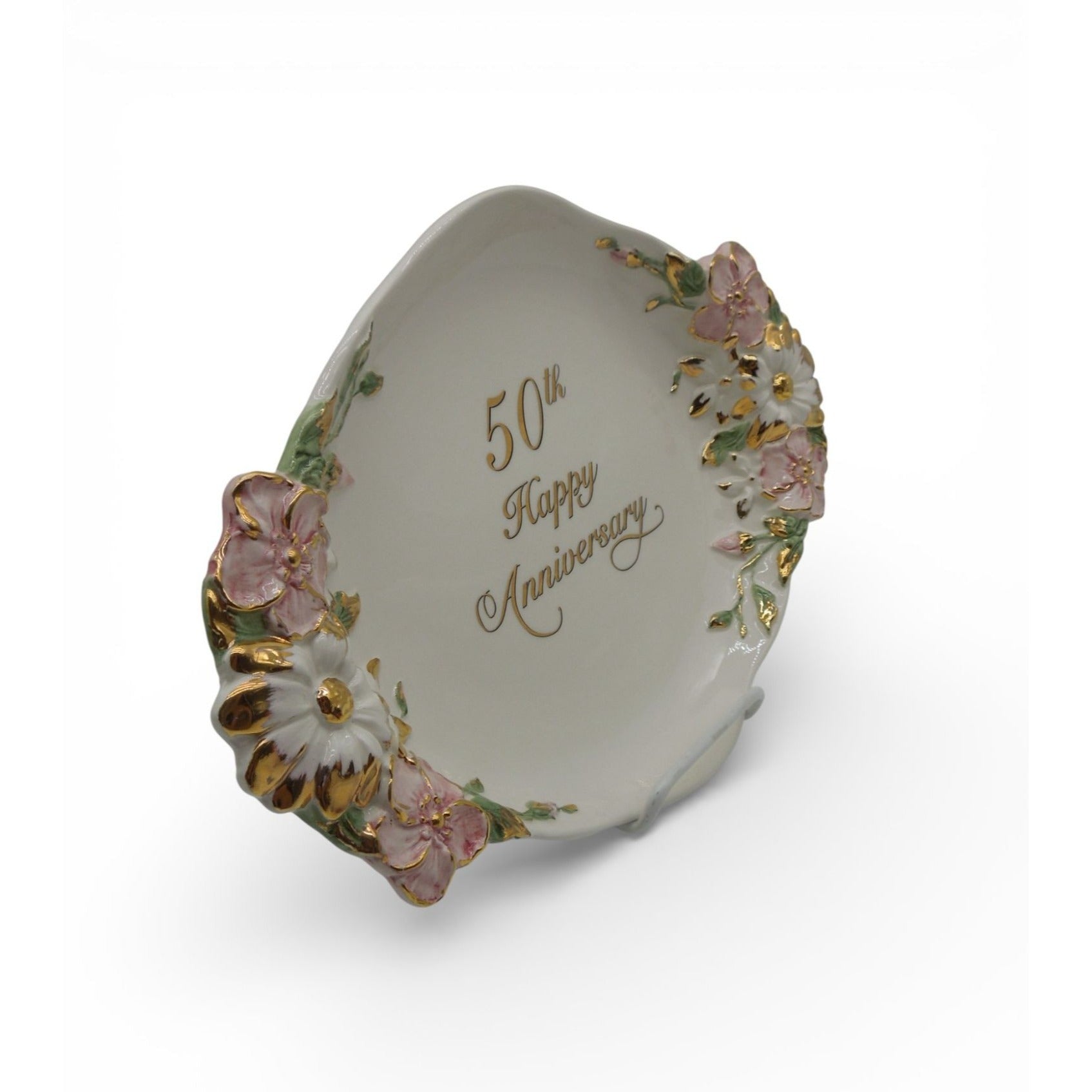 Vintage 50th Anniversary Capodimonte Style Italy Platter Tray Floral 13.5"