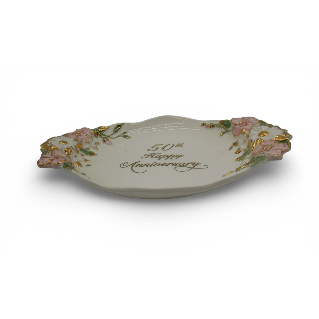 Vintage 50th Anniversary Capodimonte Style Italy Platter Tray Floral 13.5"