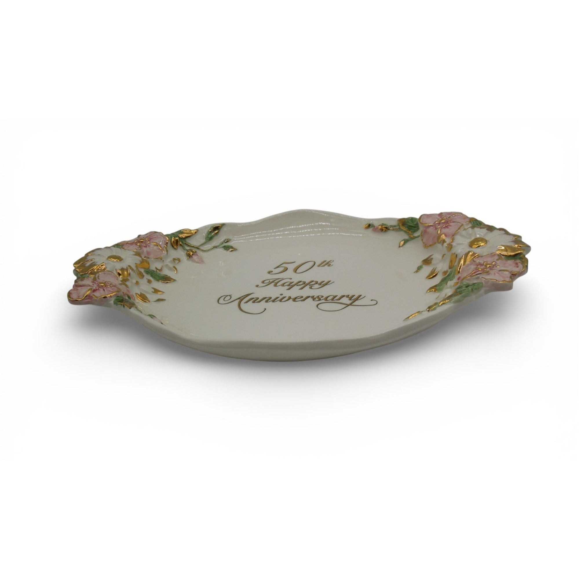 Vintage 50th Anniversary Capodimonte Style Italy Platter Tray Floral 13.5"