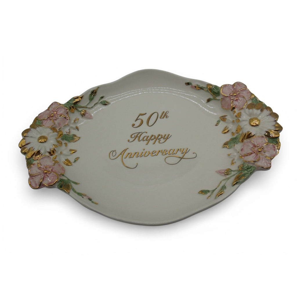 Vintage 50th Anniversary Capodimonte Style Italy Platter Tray Floral 13.5"