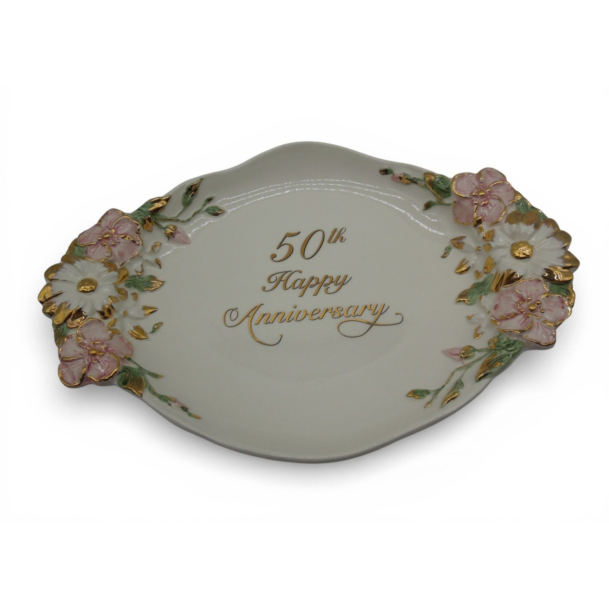 Vintage 50th Anniversary Capodimonte Style Italy Platter Tray Floral 13.5"