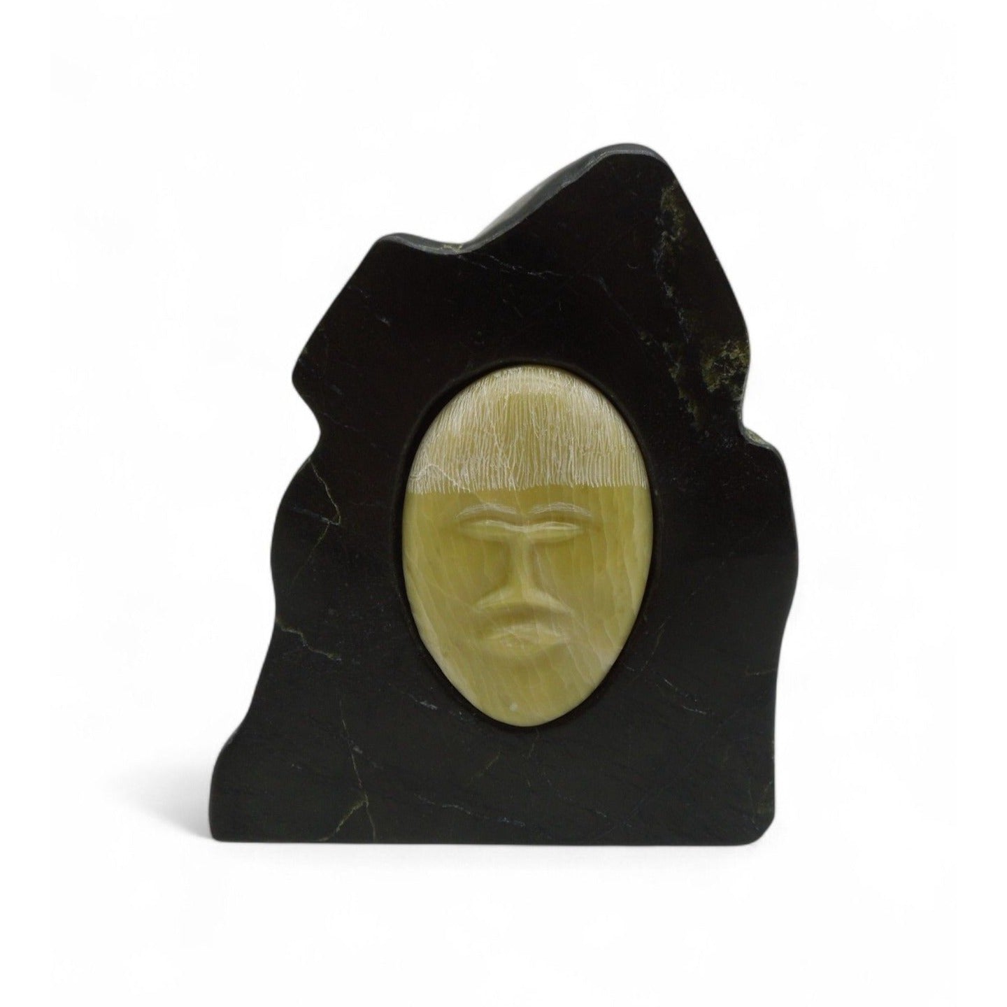 Vintage Indigenous Canadian Labrador Stone Carving Face Inlay Sculpture Decor 5"