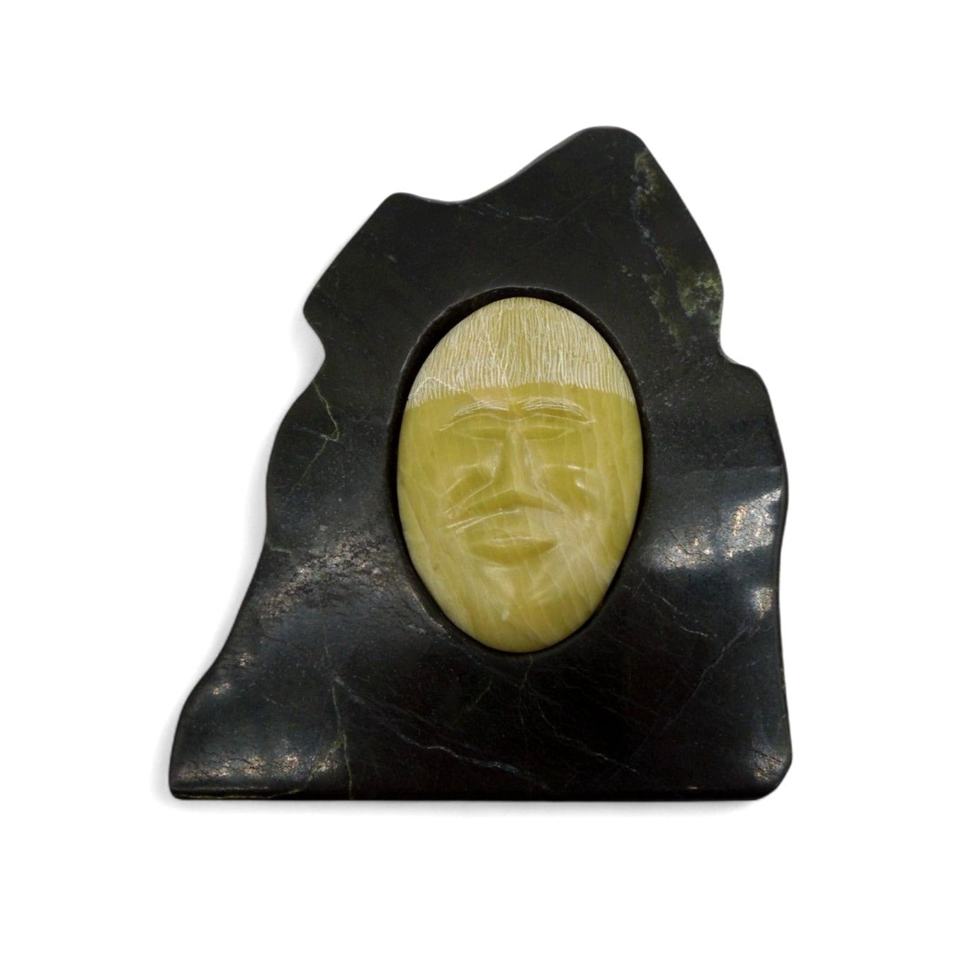 Vintage Indigenous Canadian Labrador Stone Carving Face Inlay Sculpture Decor 5"