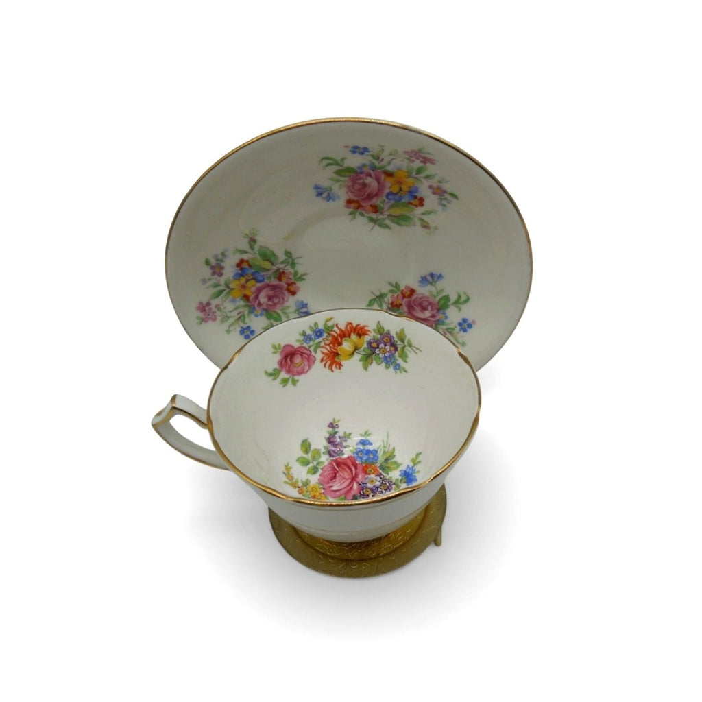Gladstone Bone China Tea Cup & Saucer Floral England Vintage