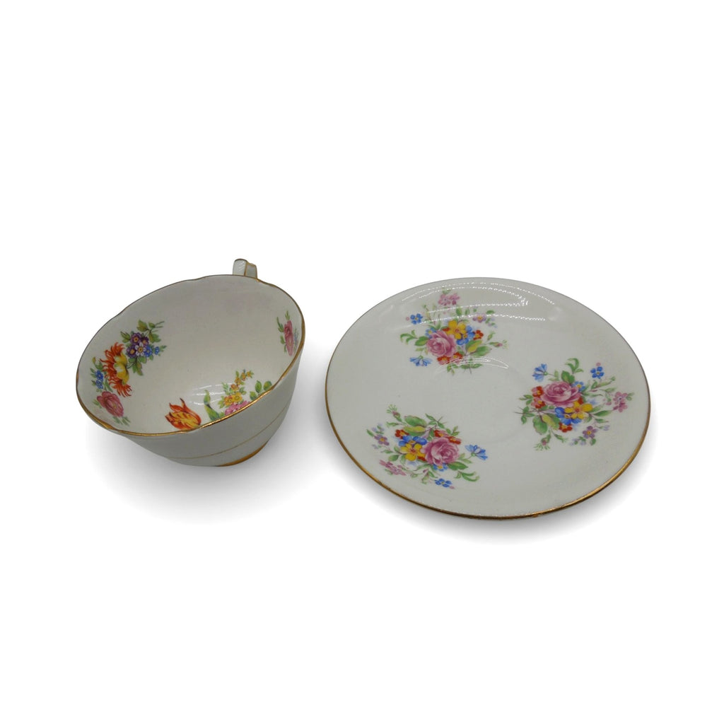 Gladstone Bone China Tea Cup & Saucer Floral England Vintage
