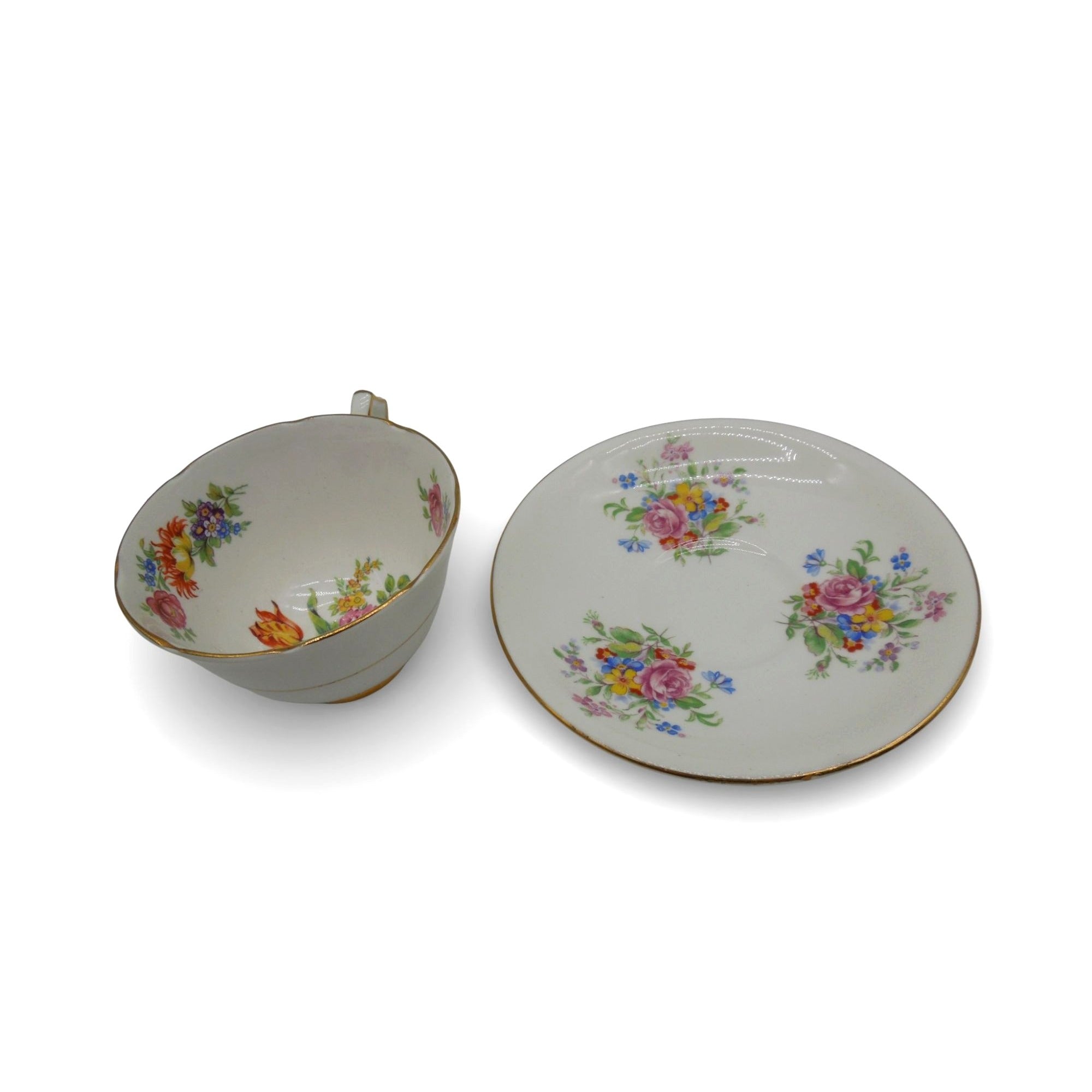 Gladstone Bone China Tea Cup & Saucer Floral England Vintage
