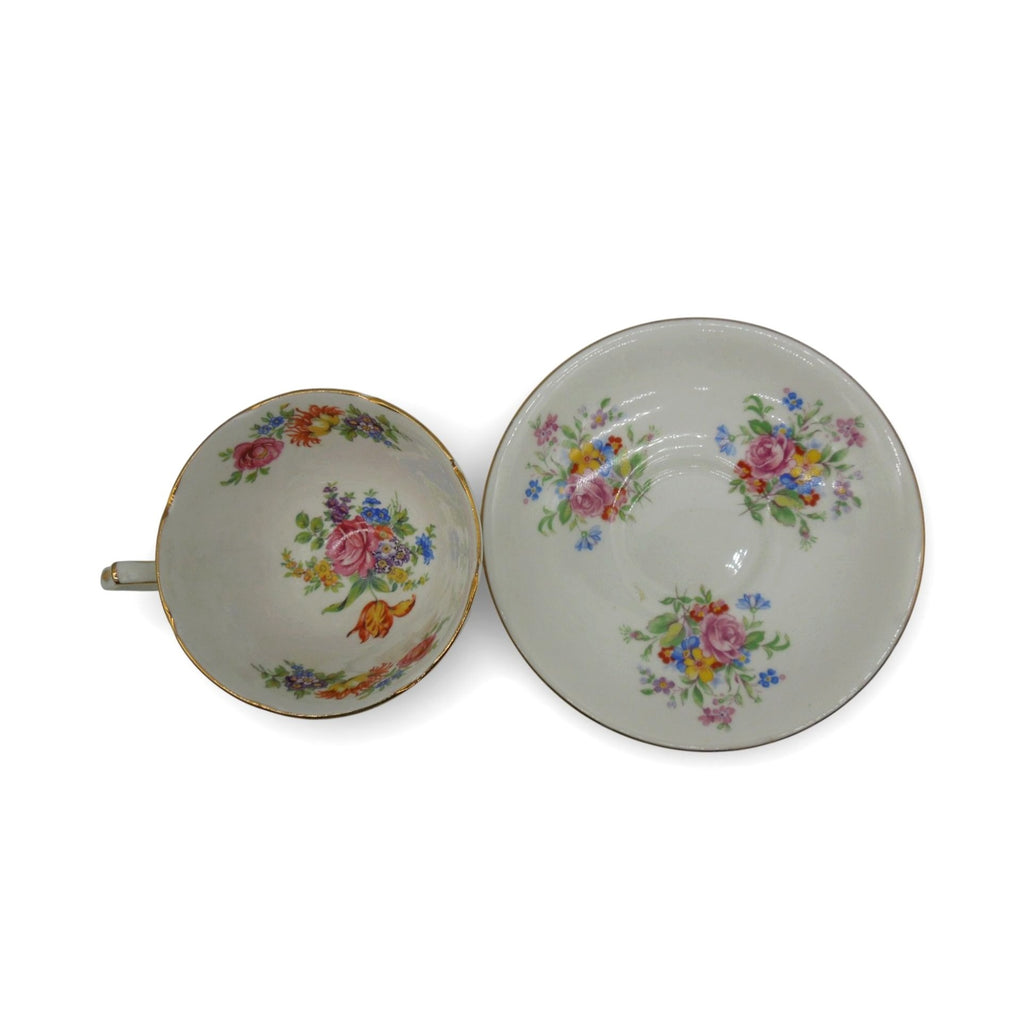 Gladstone Bone China Tea Cup & Saucer Floral England Vintage