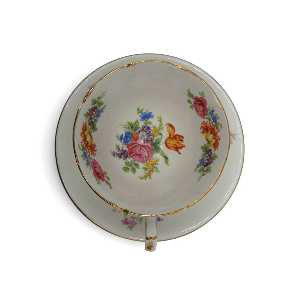 Gladstone Bone China Tea Cup & Saucer Floral England Vintage