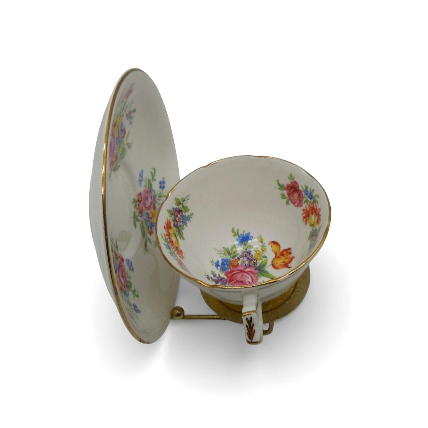 Gladstone Bone China Tea Cup & Saucer Floral England Vintage
