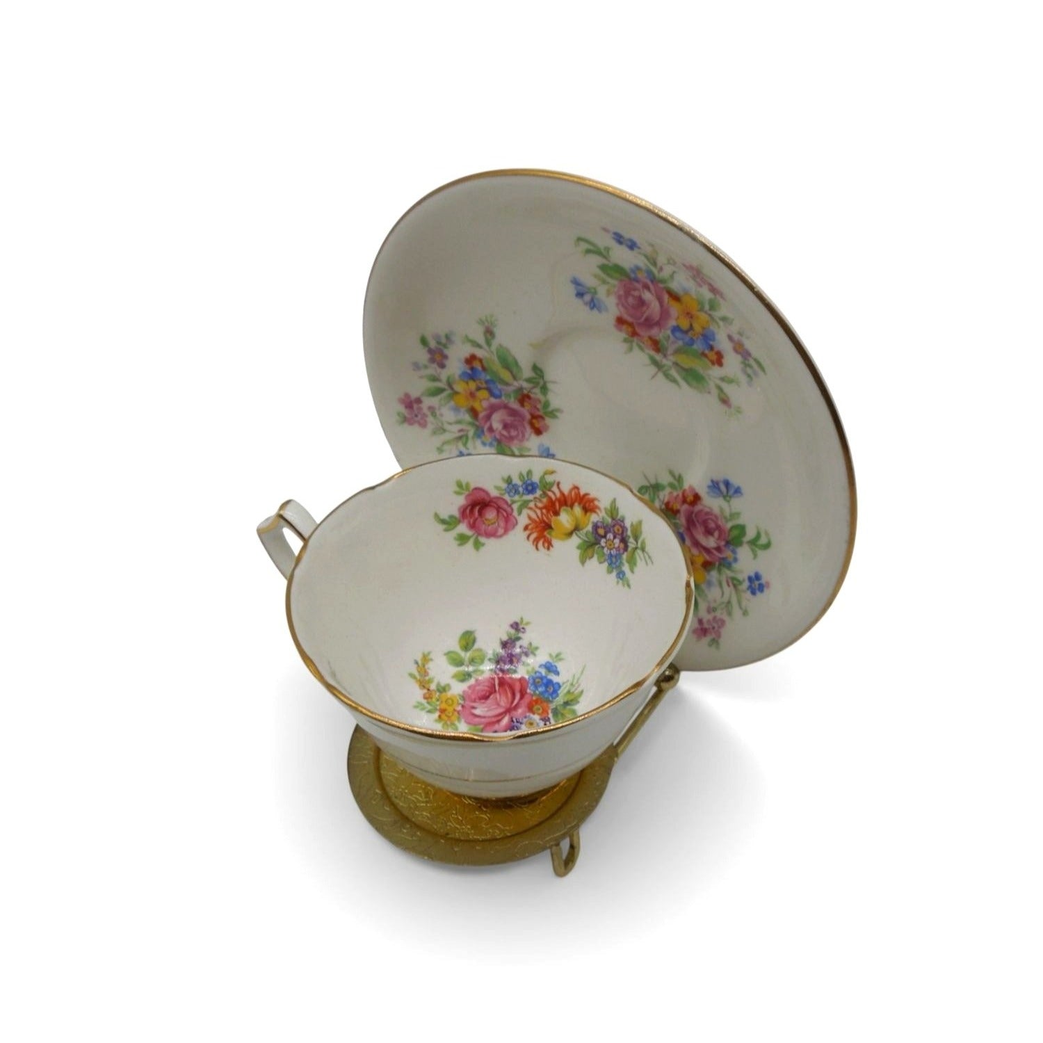 Gladstone Bone China Tea Cup & Saucer Floral England Vintage