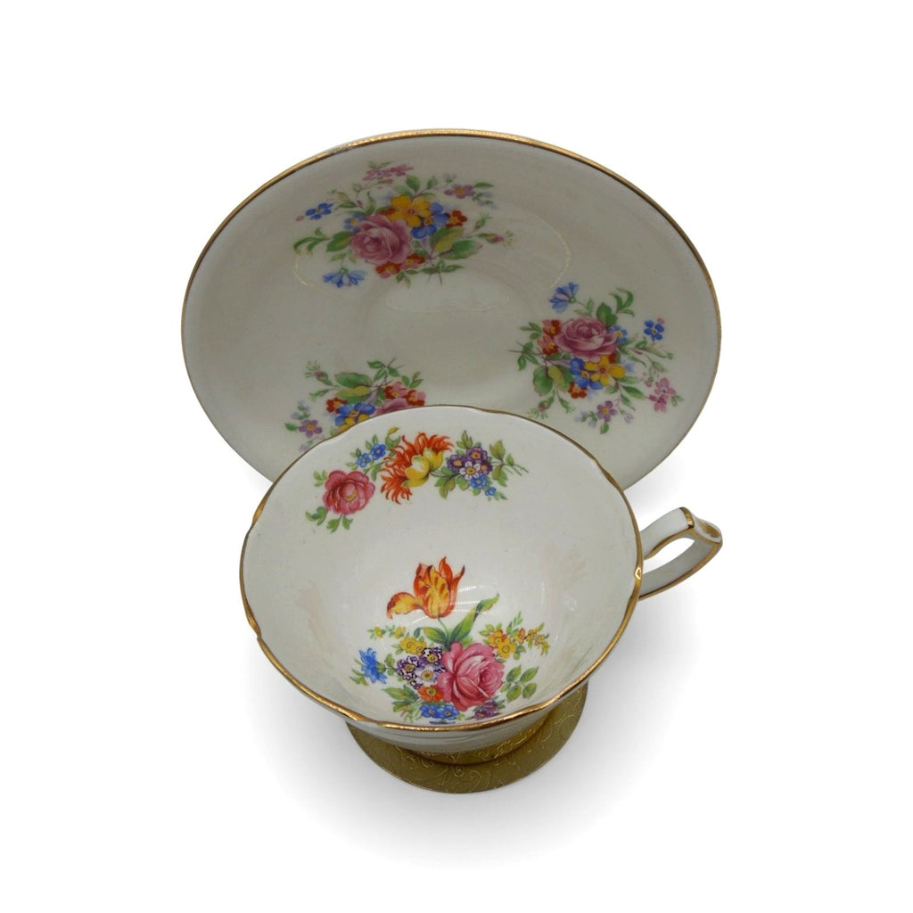 Gladstone Bone China Tea Cup & Saucer Floral England Vintage