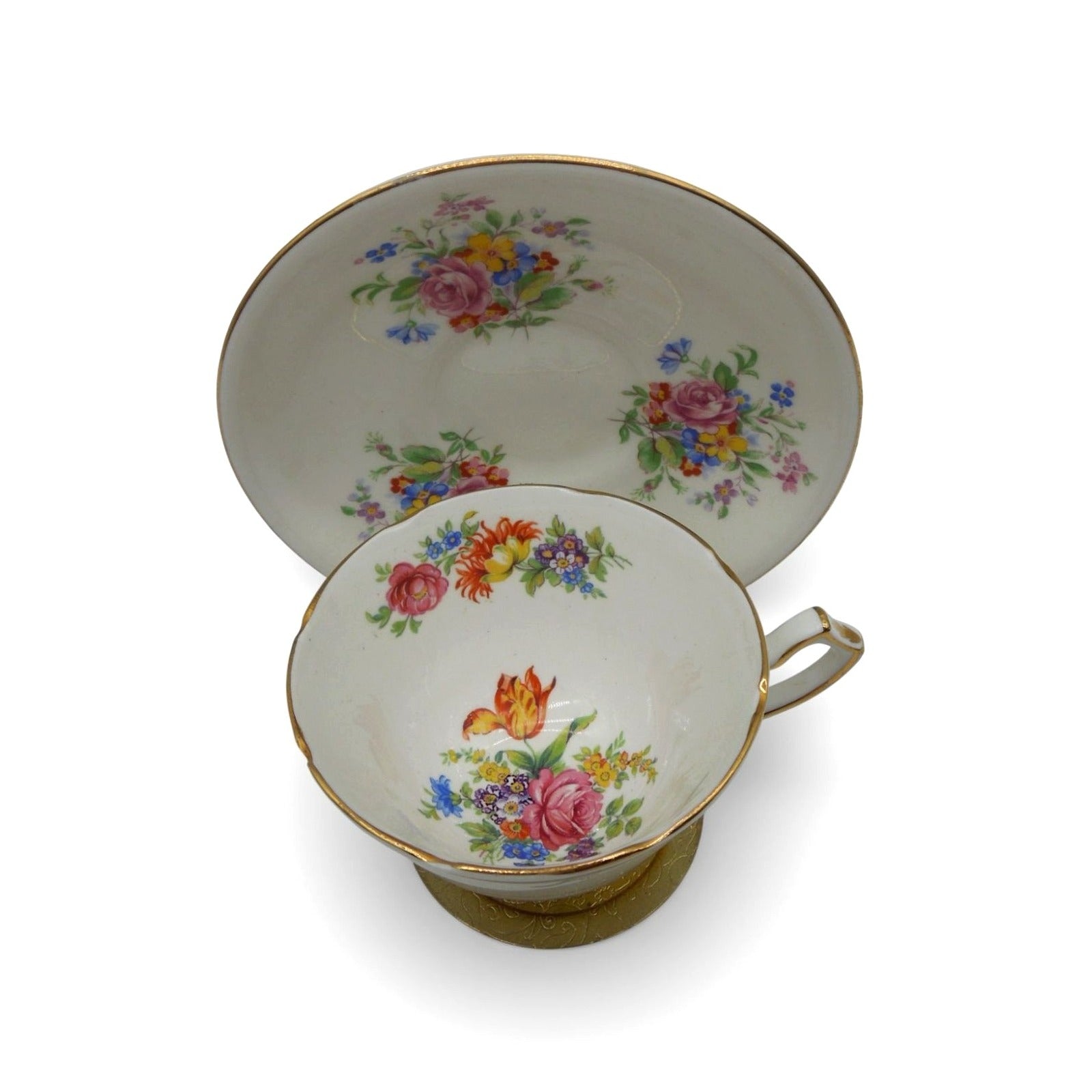 Gladstone Bone China Tea Cup & Saucer Floral England Vintage