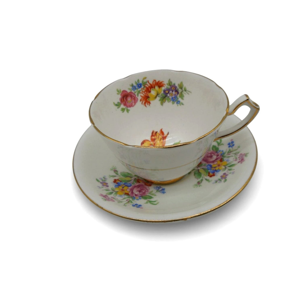 Gladstone Bone China Tea Cup & Saucer Floral England Vintage