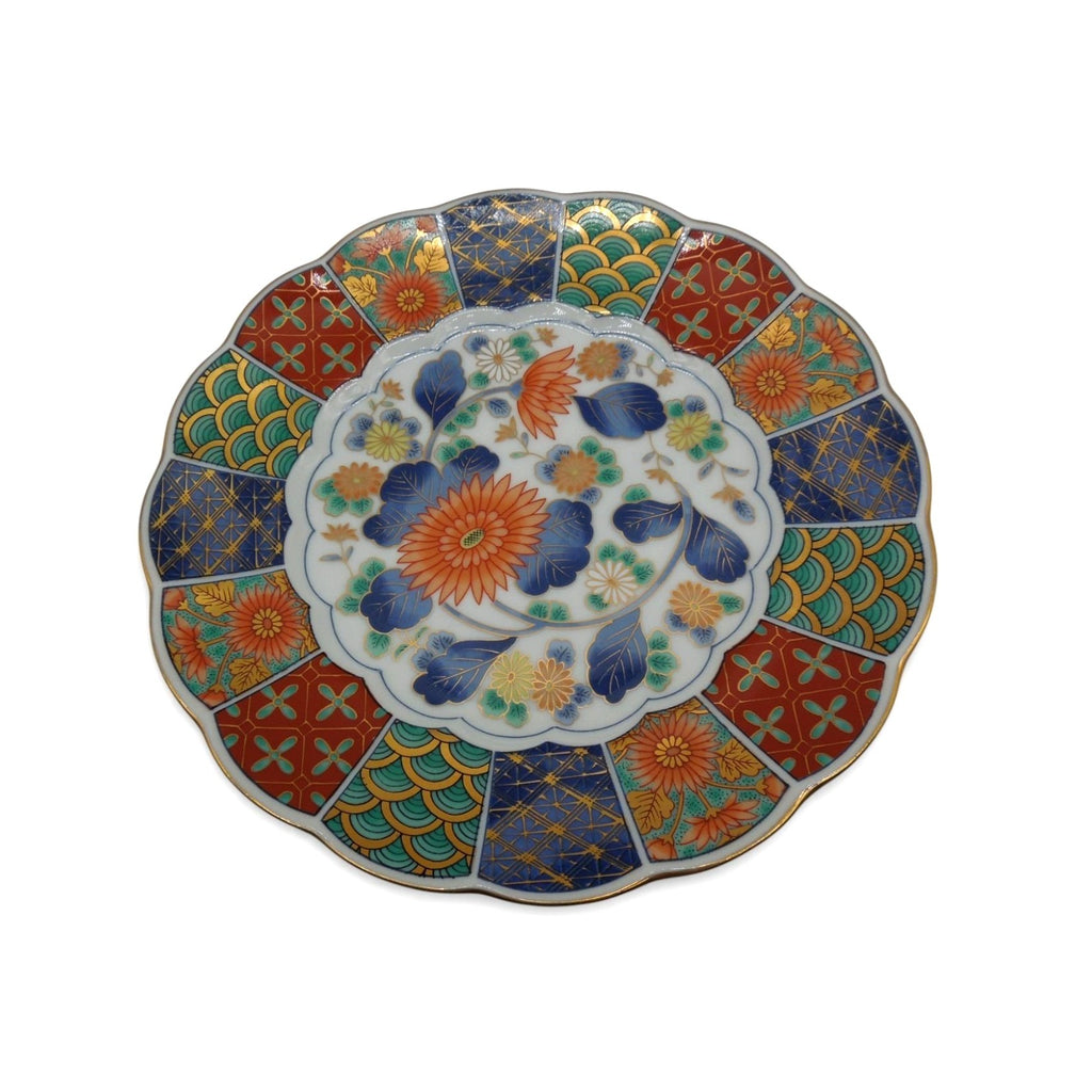 OMC Imari Scalloped Edge Porcelain Plate Floral Japan Vintage 7.5"