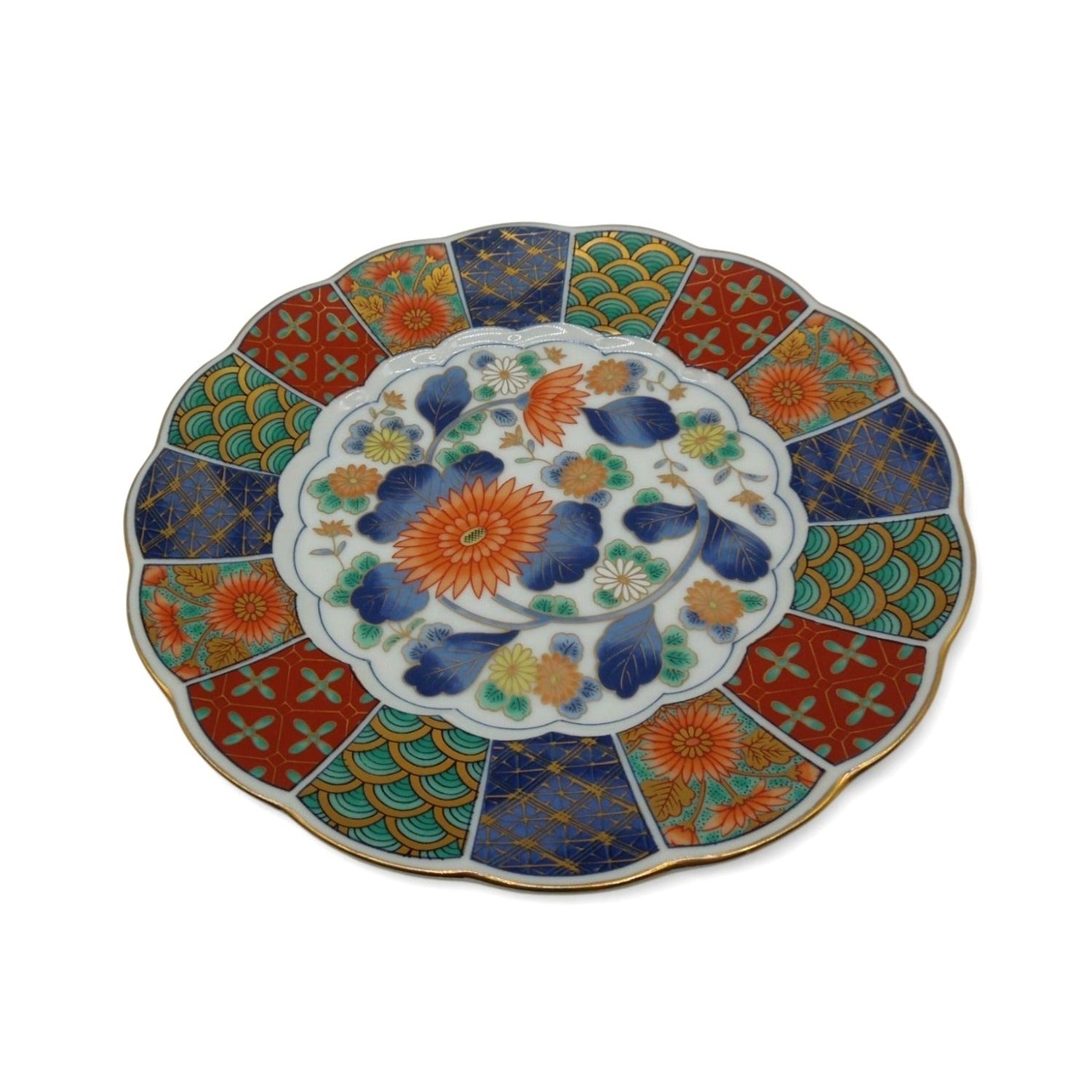 OMC Imari Scalloped Edge Porcelain Plate Floral Japan Vintage 7.5"