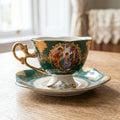 Vintage Shafford Japan Footed Teacup Saucer Three Graces Green Goddess