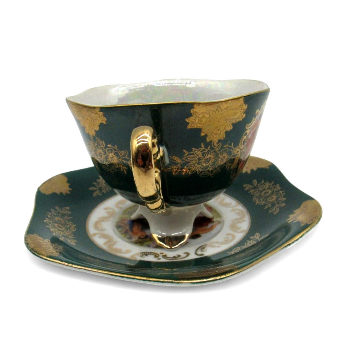 Vintage Shafford Japan Footed Teacup Saucer Three Graces Green Goddess