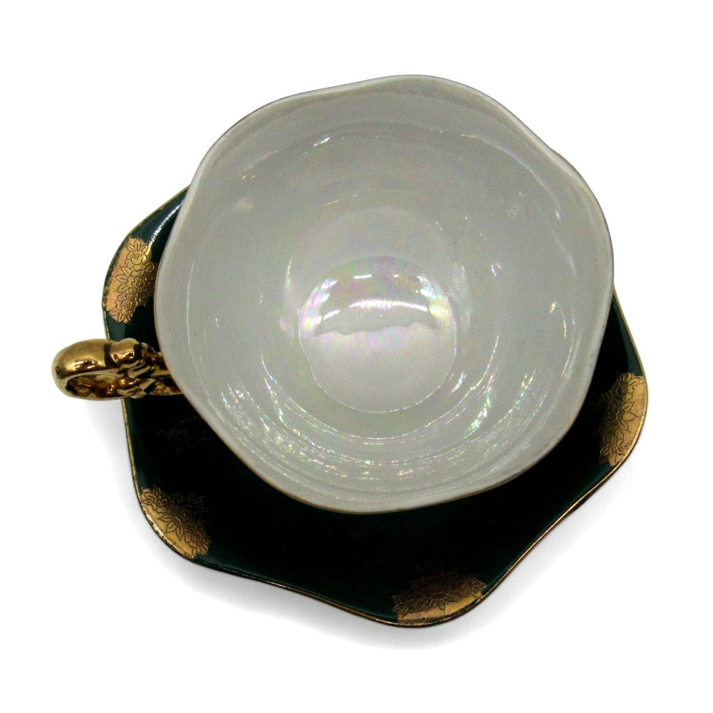 Vintage Shafford Japan Footed Teacup Saucer Three Graces Green Goddess