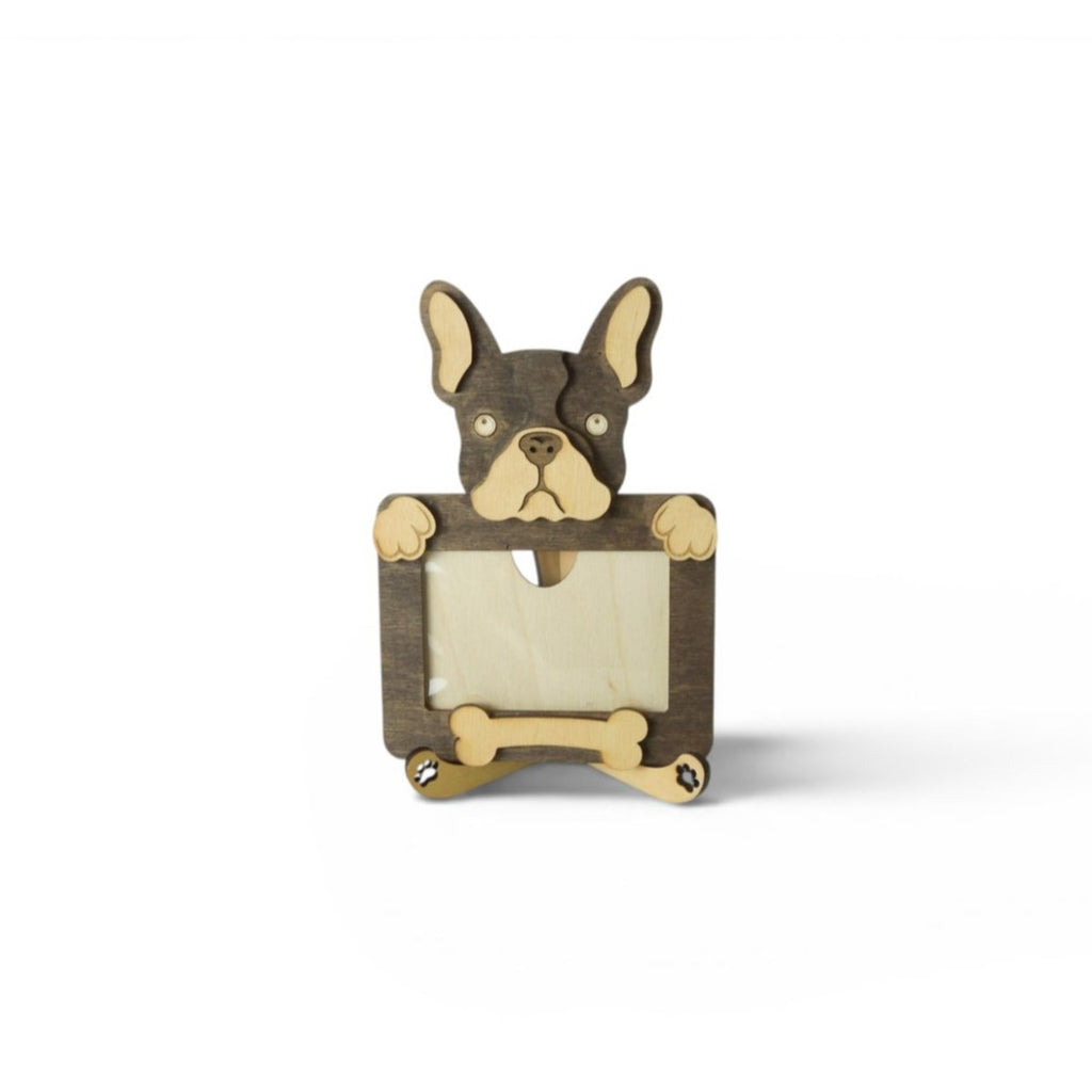 Personalized French Bulldog Wood Photo Frame With Acrylic Cover & Stand for 2 x 3" Photo