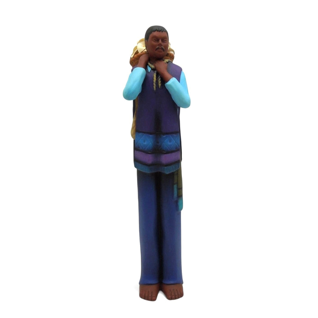 Tialli Mexican Folk Art Clay Man With Lillies Flower Basket On His Back Figurine 15"