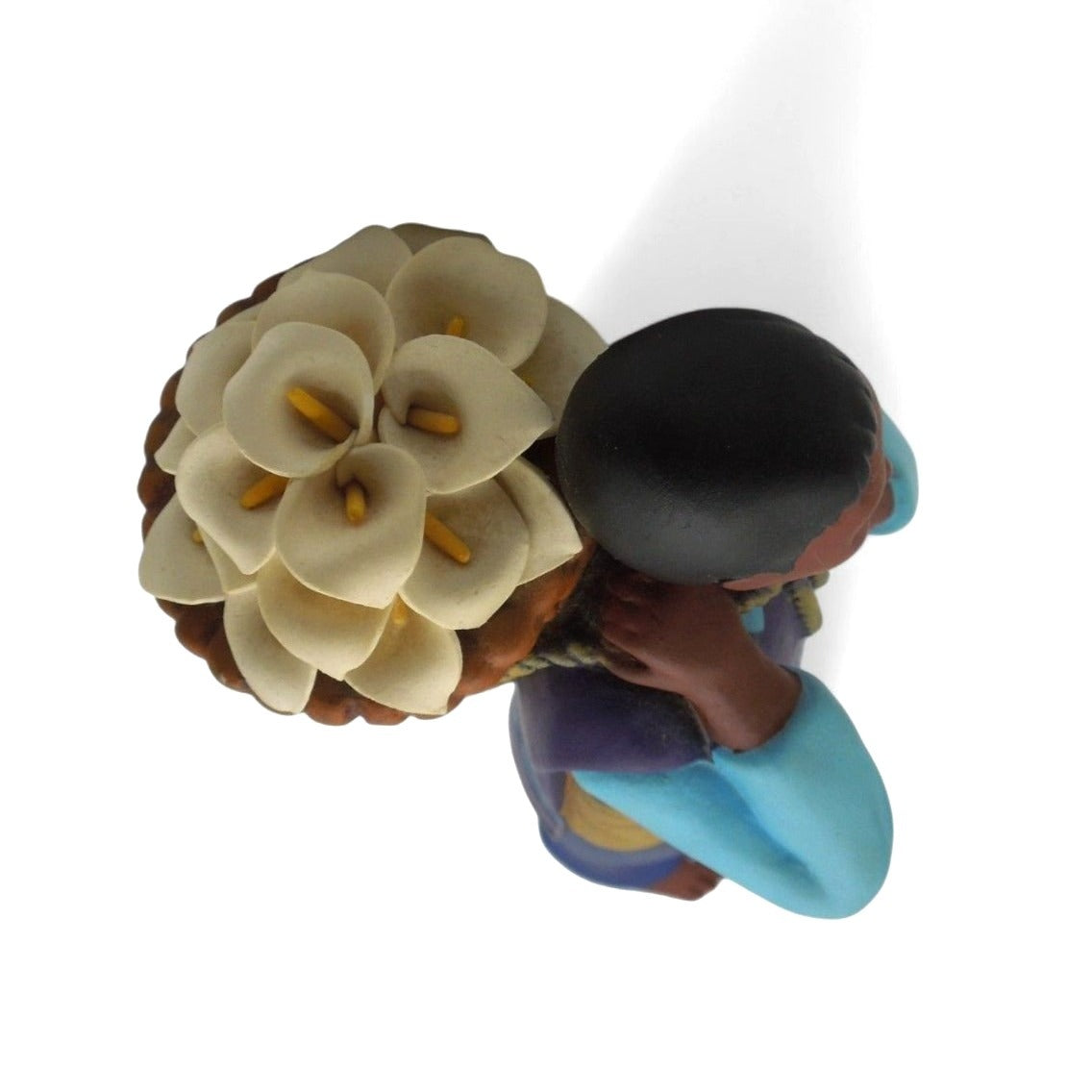 Tialli Mexican Folk Art Clay Man With Lillies Flower Basket On His Back Figurine 15"