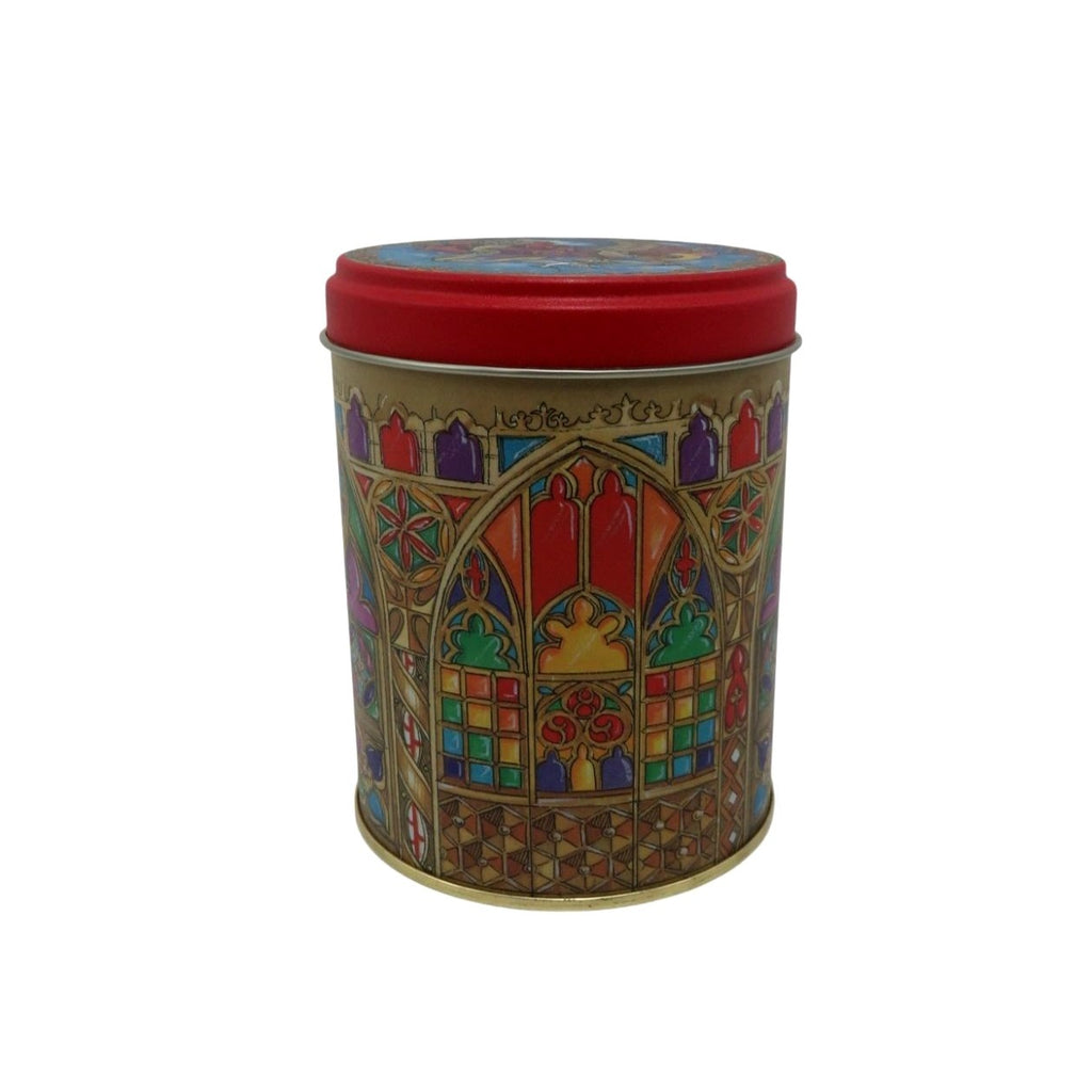 Vintage Angel Cathedral Tin Canister Lidded Christmas Keepsake 4.5"