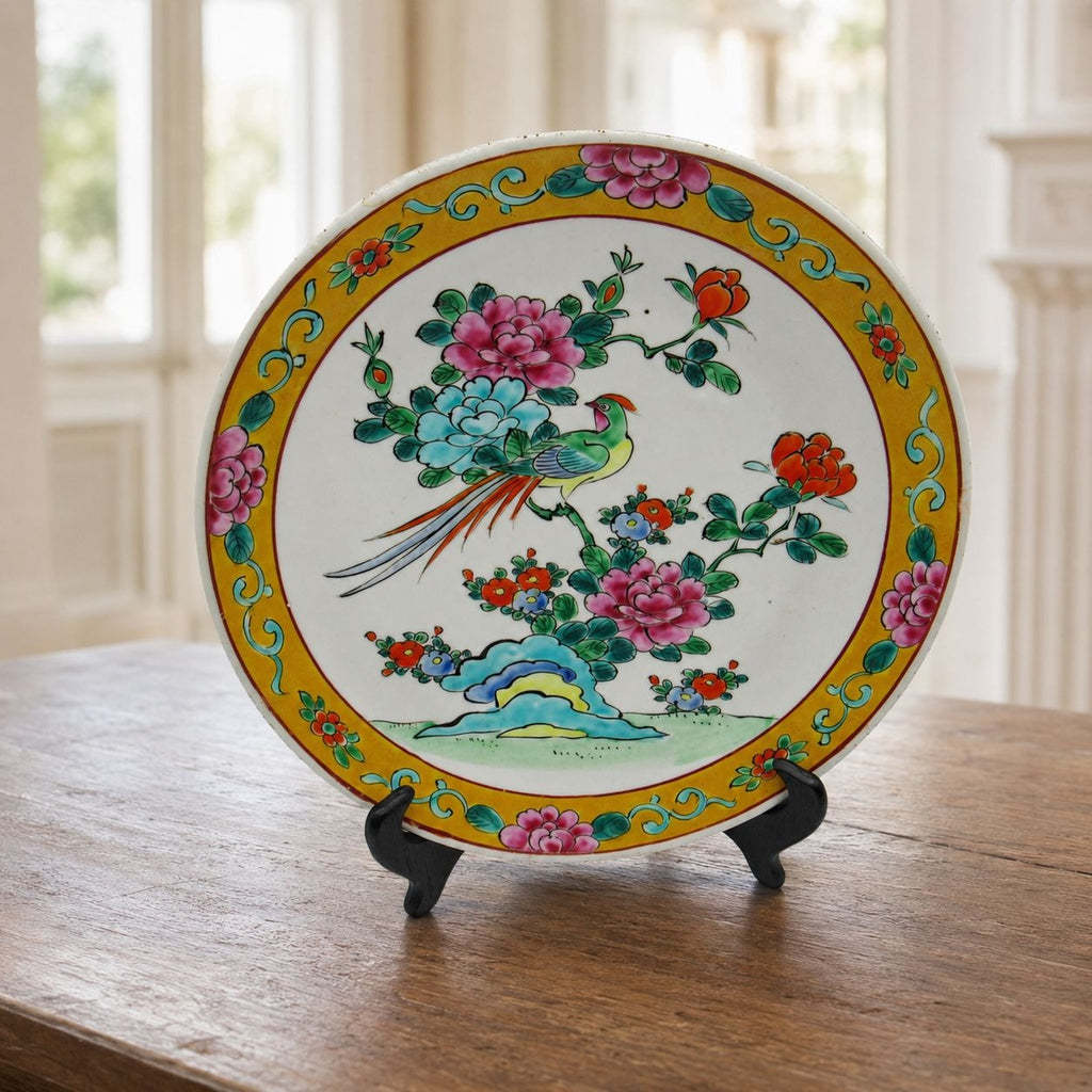 Vintage ASIAN IMARI Porcelain Plate With Vibrant Peacock And Floral Motif 10.7 in