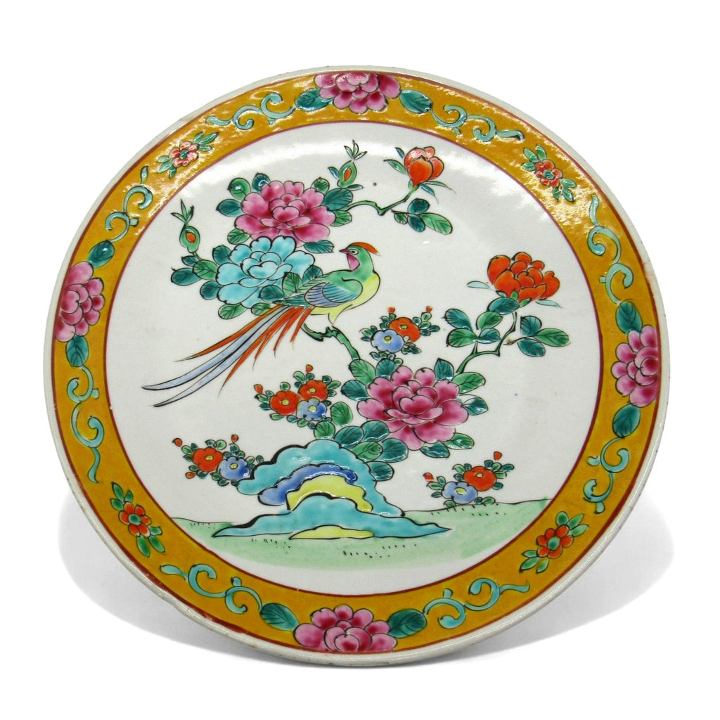 Vintage ASIAN IMARI Porcelain Plate With Vibrant Peacock And Floral Motif 10.7 in
