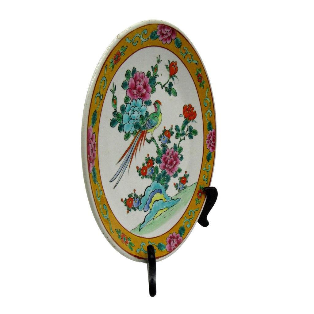 Vintage ASIAN IMARI Porcelain Plate With Vibrant Peacock And Floral Motif 10.7 in