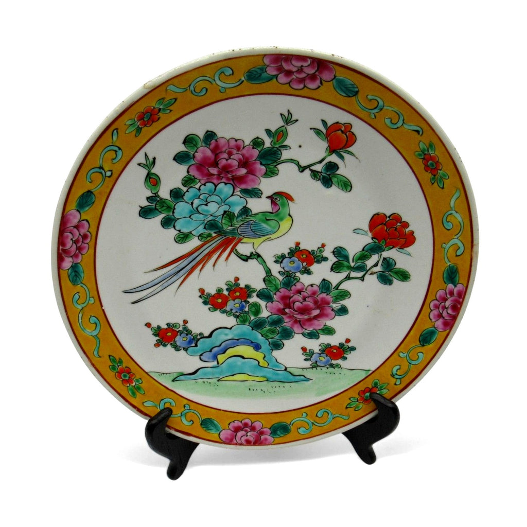 Vintage ASIAN IMARI Porcelain Plate With Vibrant Peacock And Floral Motif 10.7 in