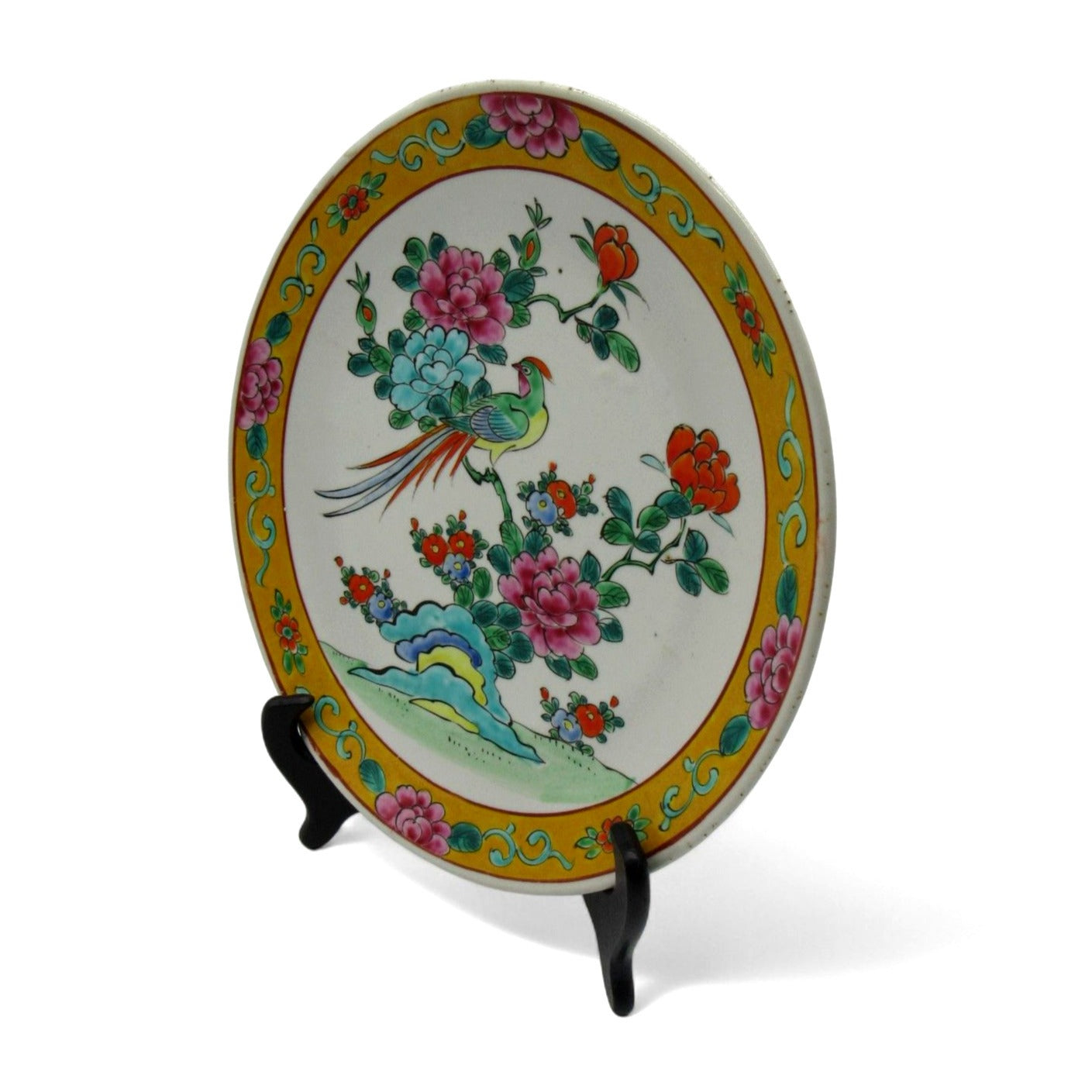 Vintage ASIAN IMARI Porcelain Plate With Vibrant Peacock And Floral Motif 10.7 in