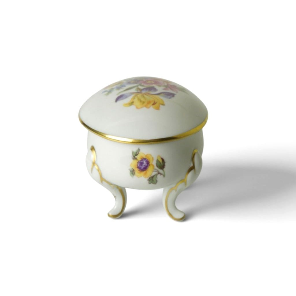 Vintage Graf Von Henneberg Porcelain Footed Trinket Box Floral Germany Gold