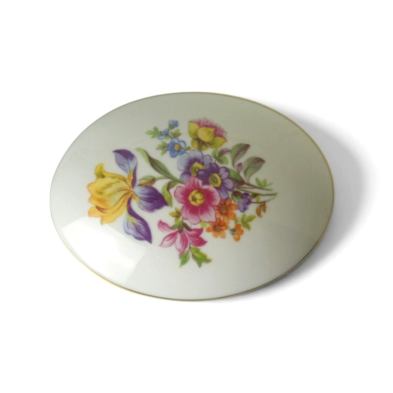 Vintage Graf Von Henneberg Porcelain Footed Trinket Box Floral Germany Gold