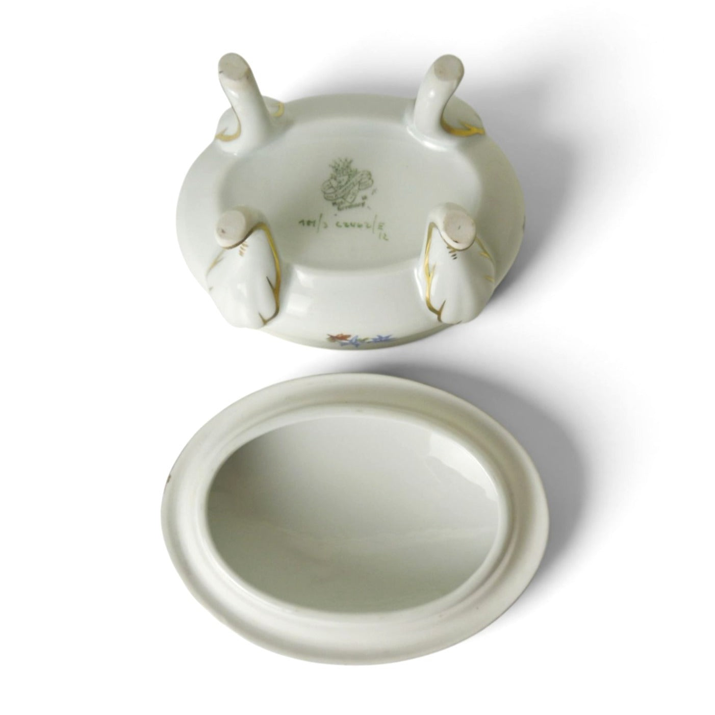Vintage Graf Von Henneberg Porcelain Footed Trinket Box Floral Germany Gold