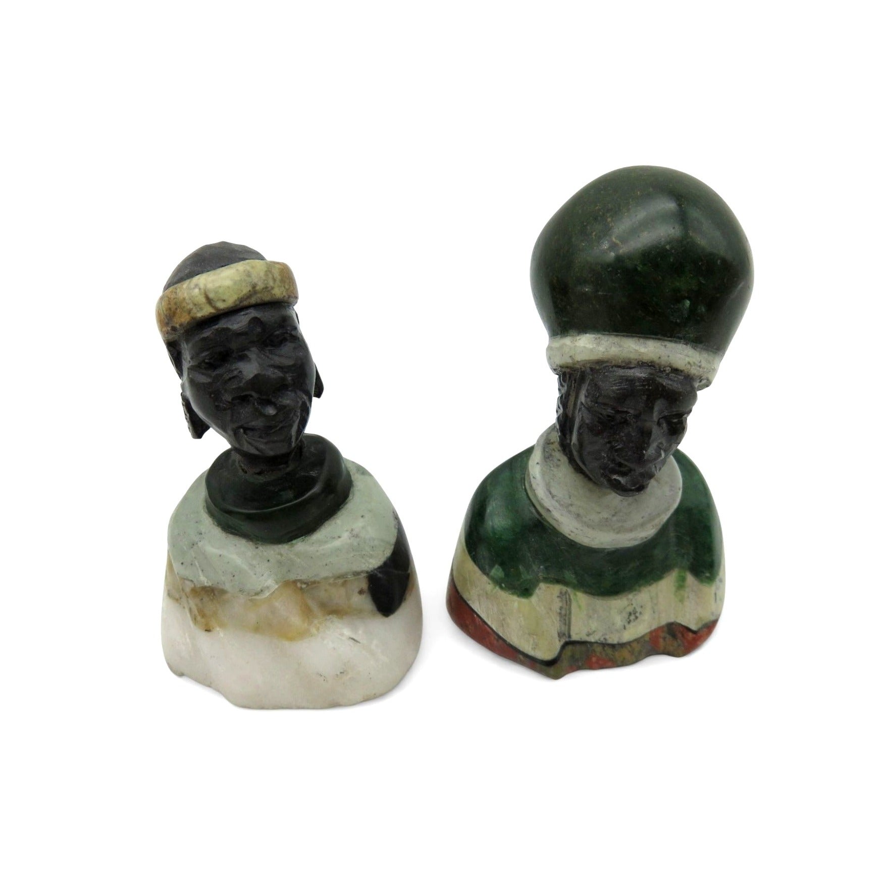 Small Stone Bust Set Hand Carved in South Africa 3.5" and 2.7"